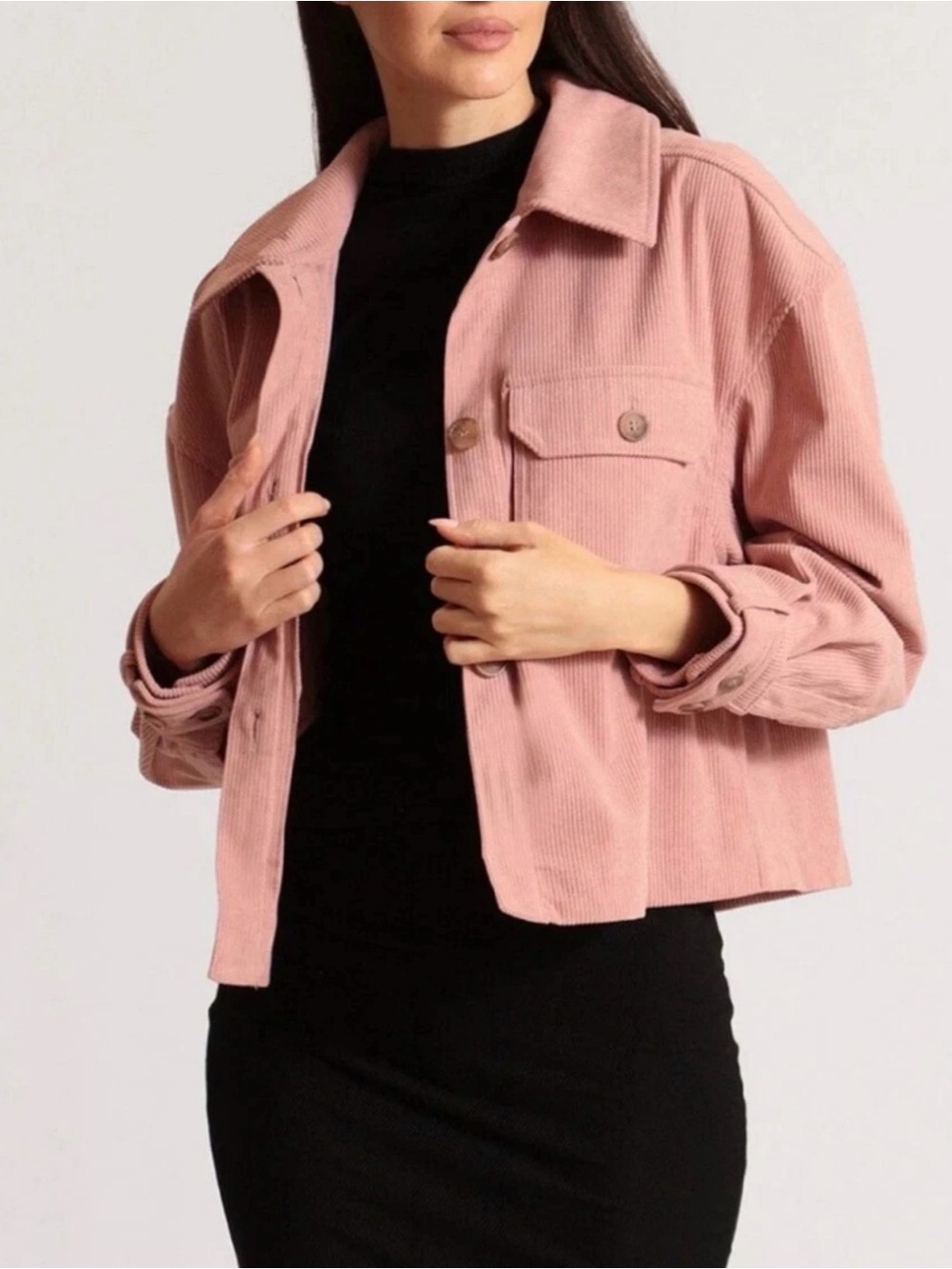 Anthropologie Avec Les Filles Shacket M Dusty Rose Corduroy Boxy Cropped New